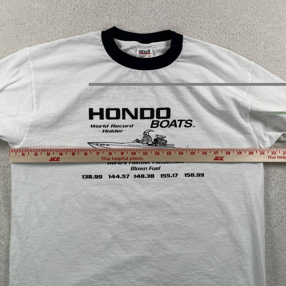 Vintage 80s 90s Anvil Hondo Boats Ringer T-shirt Men's Large Double Sided EUC - Picture 6 of 9